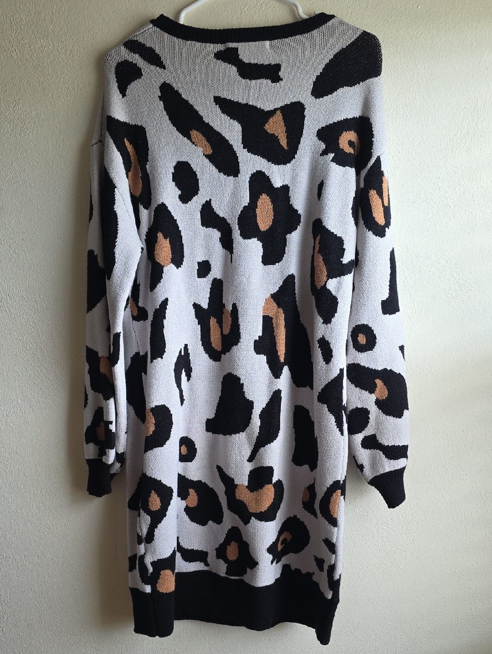New-Leopard Print Long Sleeve Sweater Dress - Black, White & Tan - Picture 2 of 2